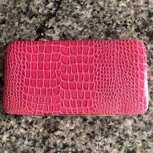 Pink faux snake skin hinge wallet